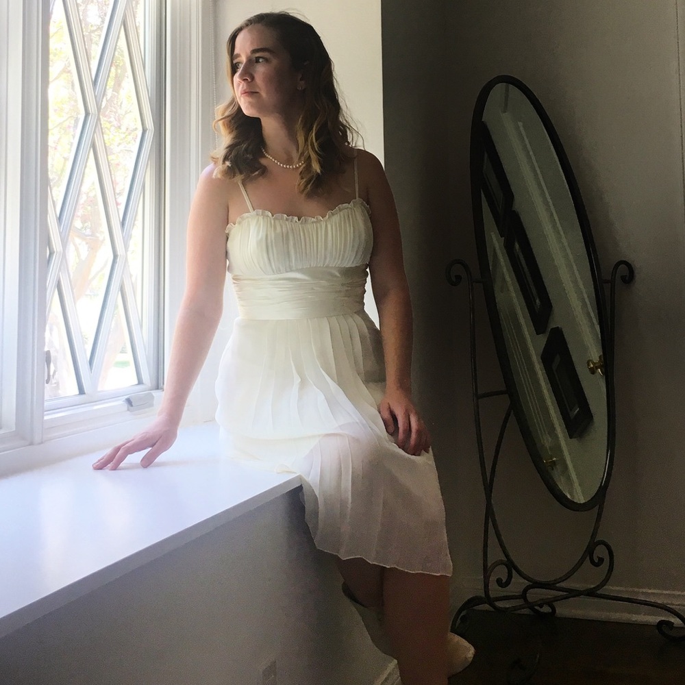 Bridal Democracy Cream White Pleat Cocktail Dress